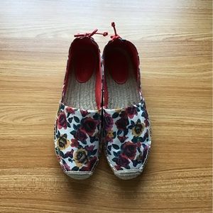 Red and yellow rose print Vera Bradley espadrilles
